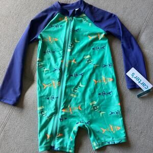 Carter’s Baby Rashguard 24M Fish Print One Piece Swimsuit UPF 50+ NWT